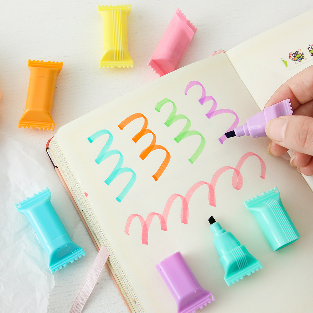 Lindo iluminador de acuarela de conejillo de indias estudiante diagonal marcador clave marcador marcador de seis colores bolígrafo de color de alto valor