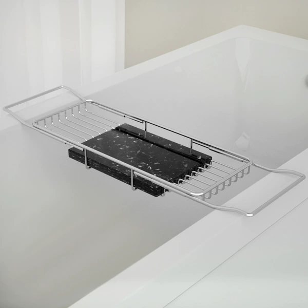 Stainless steel bathtub shelf-A style bright with black marble