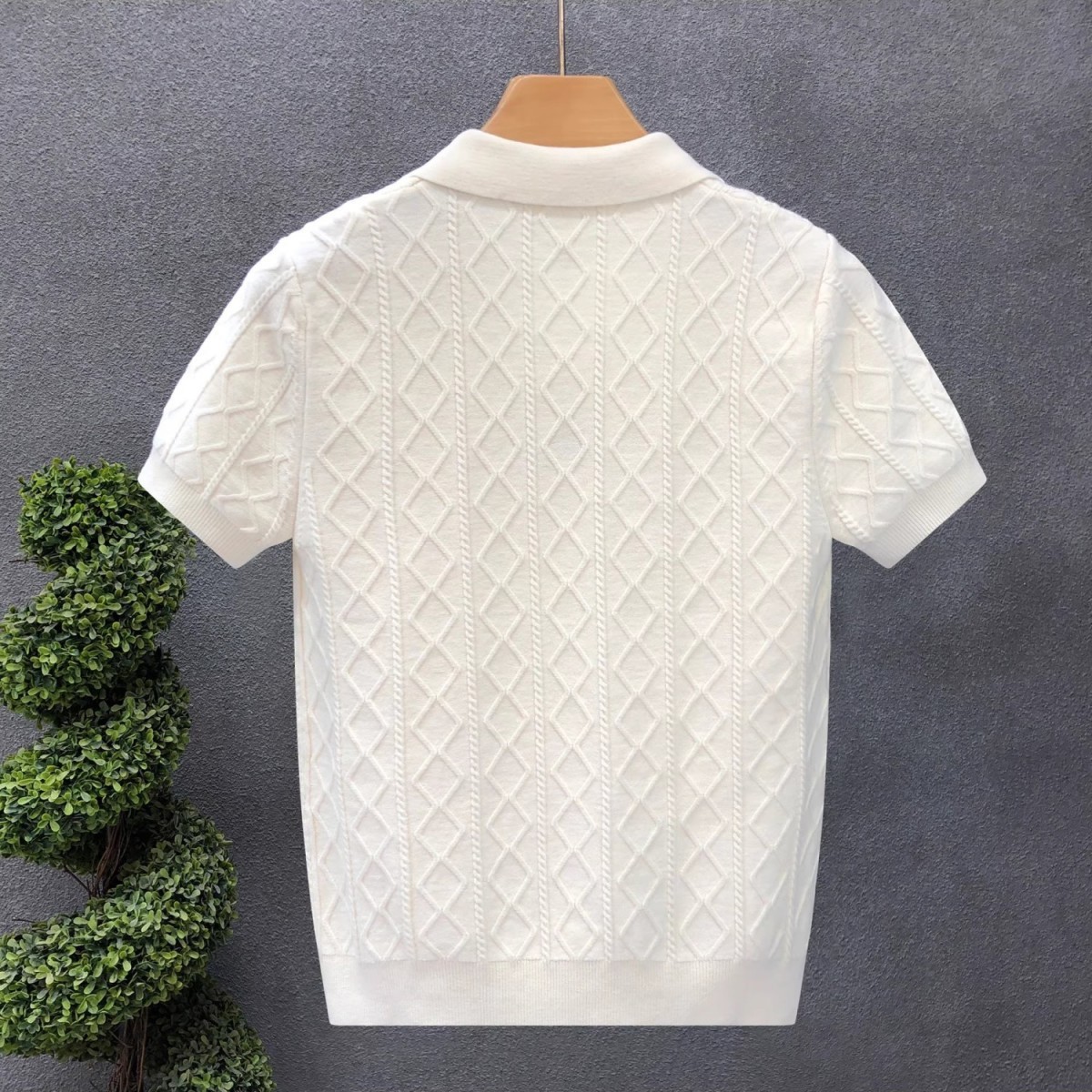 Men's Clothing Plus Size Men's Shirt Style Short Sleeved V Neck Business Collar Cable Knit T-Shirt For Formal & Casual_voghion.com