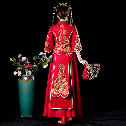 Toast XiuHe  bridal Chinese Dresses Retro oriental Qipao Cheongsam dress for women cheongsam red XiuHe Phoenix Chinese Dresses Retro oriental Qipao Cheongsam 