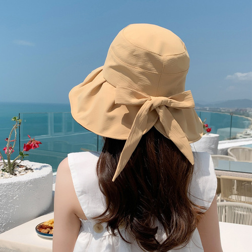 Summer Hat Children's Sun Hat Sunscreen Hat Black Rubber Fisherman Hat Bow Tie UV Protection Sun Hat Summer Korean