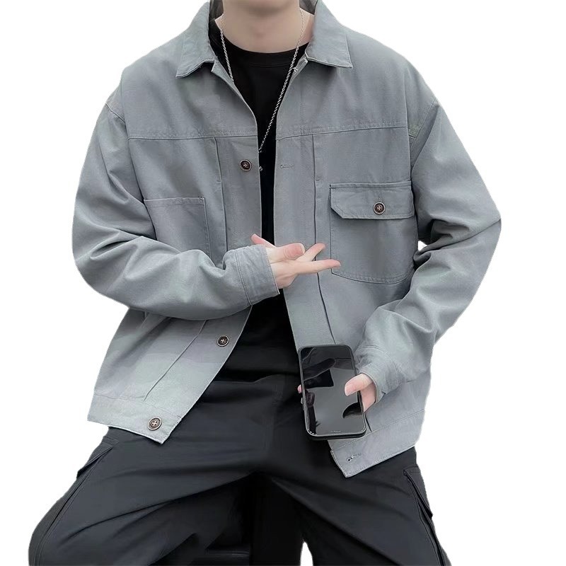 Chaqueta retro simple para hombre, color sólido casual japonés, chaqueta de pareja de manga larga suelta y versátil, ropa interior de moda