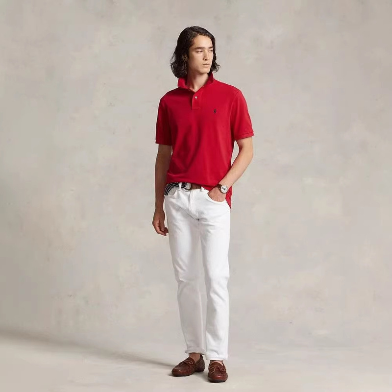 Real Shot of Rl Ralph Lauren Logo Embroidered Pure Cotton Short-Sleeve Polo Shirt, Summer Loose Fit, Plus Size Casual Unisex