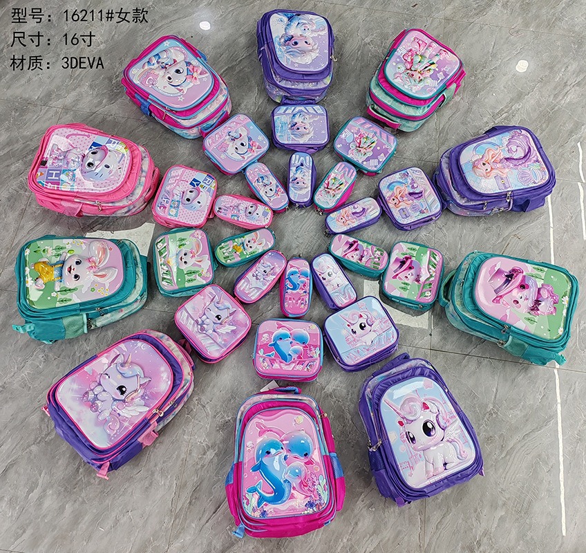 Los estudiantes de la escuela primaria de stock de fábrica pueden empacar mochilas escolares trolley, bolsas de almuerzo, bolsas de lápices, mochilas de dibujos animados lindos para niños de tres piezas