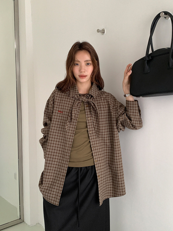 广州十三行2025秋冬韩系气质通勤混纺修身单排扣格子衬衫女02991|undefined