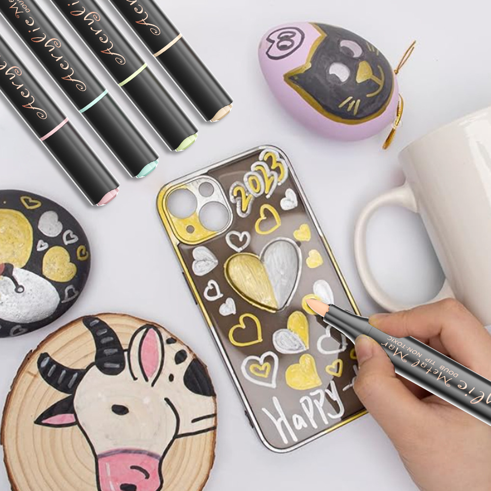 Lápiz de acrílico transfronterizo de doble cabeza de dibujo lápiz de graffiti opaco plegable de color metálico lápiz acrílico especial para estudiantes