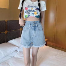 新款女超高腰牛仔短裤女2025春夏季韩版宽松显瘦学生a字热裤子潮
