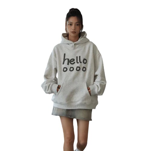 Women's Loose Hooded Print Sweatshirt Spring and Autumn Outerwear Korean Casual Style Advanced Sensation Top
