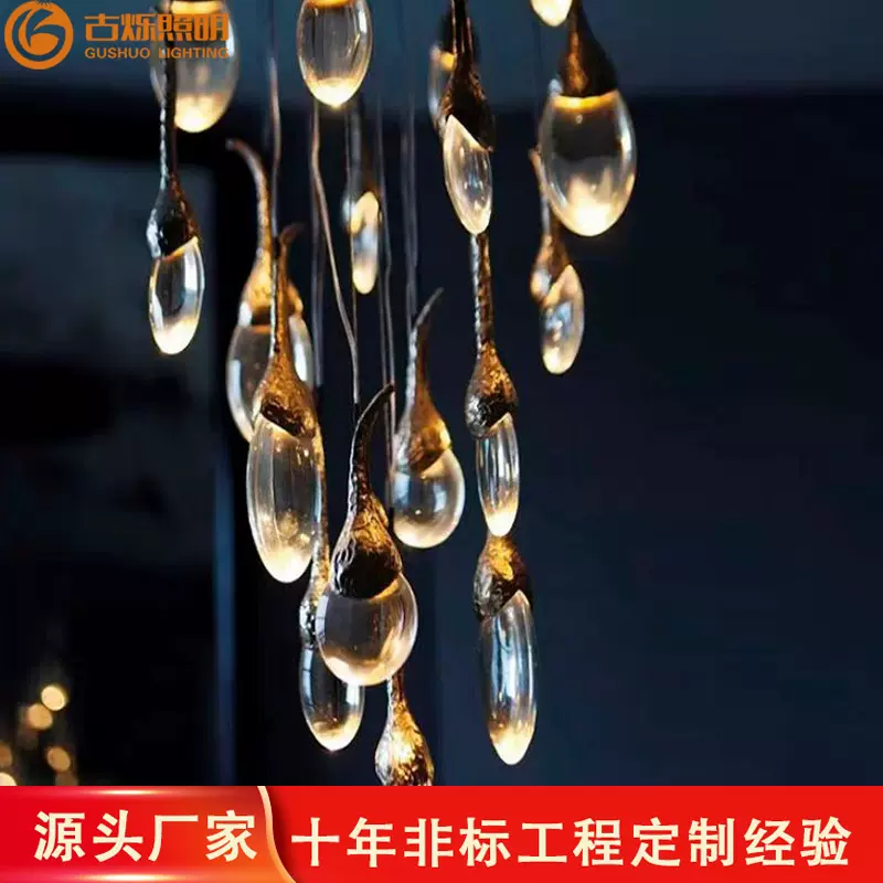 轻奢酒店大堂宴会厅大型婚庆装饰别墅客厅玄关挑空楼梯全铜吊线灯