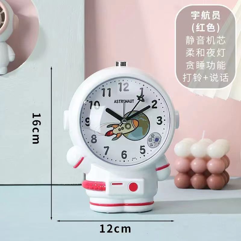 Reloj despertador de voz de los niños de dibujos animados mudo luminoso moda estudiante creativo astronauta asiento reloj noche perezoso cama reloj