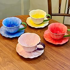 夏季釉下彩ins风法式小众陶瓷杯杯高颜值水杯郁金香咖啡杯碟套装