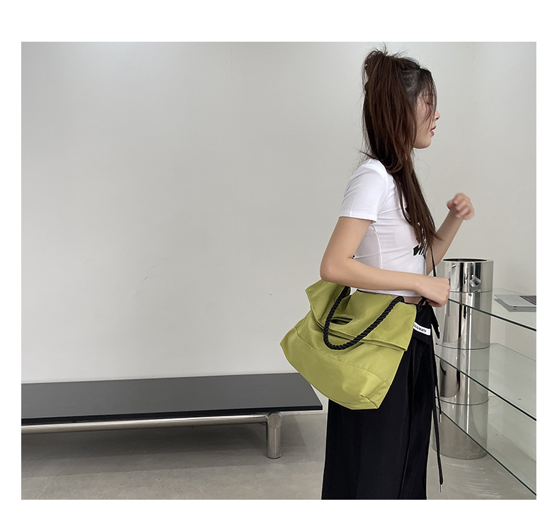 Casual bag women's trendy Oxford fabric large capacity single shoulder large bag wide shoulder strap simple woven tote bag_voghion.com