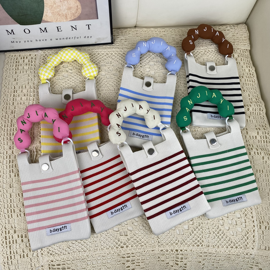 厂家直供可爱云朵手提横条针织包手提袋毛线手机包逛街包小孩包