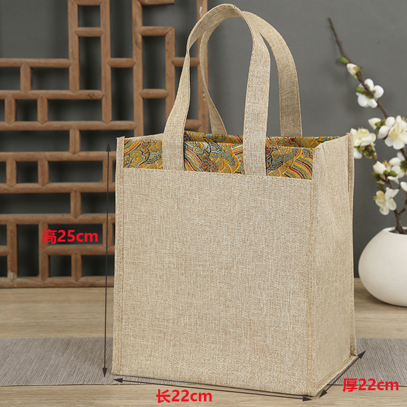 살구 길이 22 높이 24 옆 폭 22cm 트리밍 고급 린넨 백