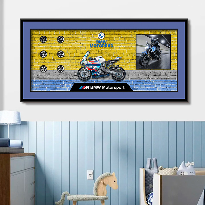 Bloques de construcción de moda Motocicleta porche pasillo mural habitación de los niños dormitorio decoración pintura Kawasaki BMW carreras todoterreno