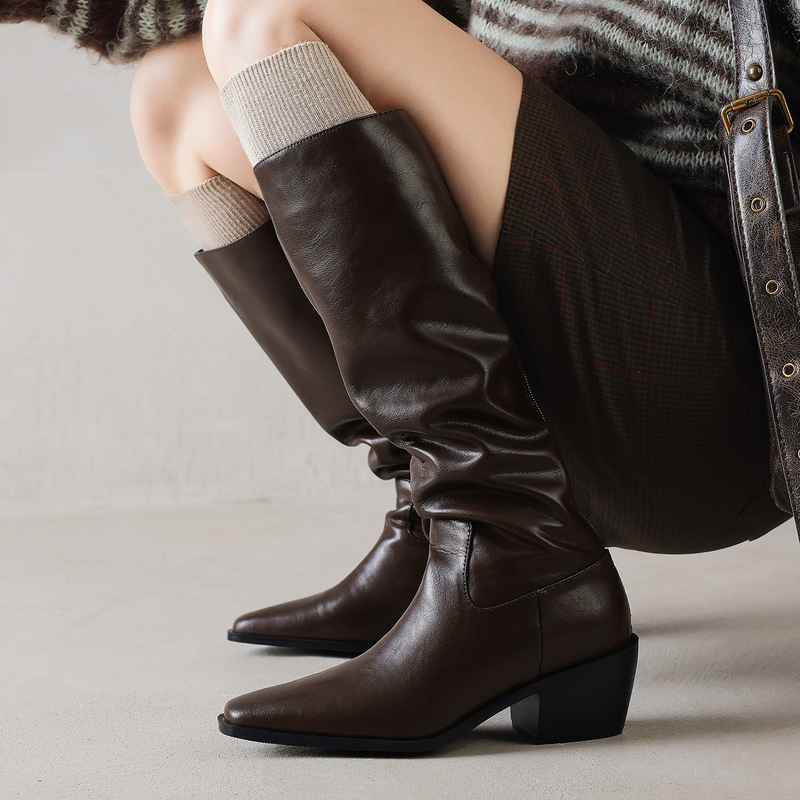 Small Square Toe Thick Heel High Boots Women's Knee-High Boots 2025 New Autumn and Winter Work Clothing Knee-High Low-Heeled Knight Boots