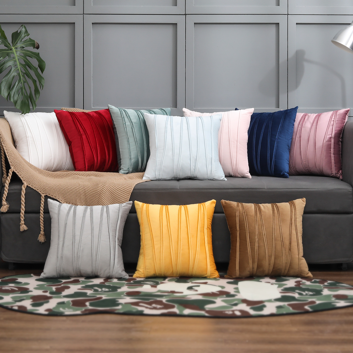 Velvet Stripesd Striped Pillowcase Ins Amazon Creative Pressure Rope Pure Color European Style Sofa Pillowcase Accessible Luxury