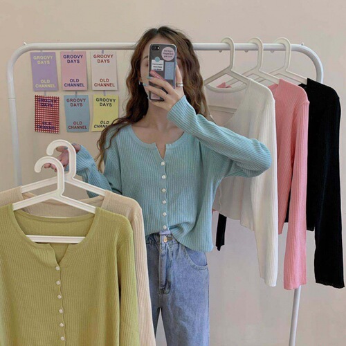 Spring and Autumn Year Korean Version Stylish and Gentle Knit Top for Women, Long-Sleeved Base Cardigan, Short-Sleeve Open Top