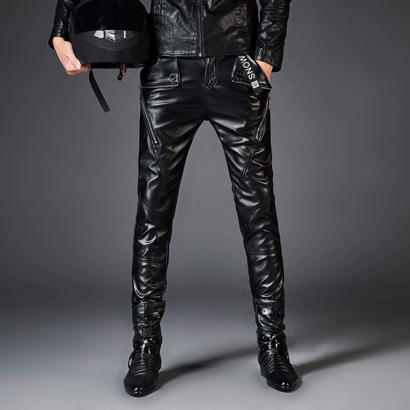 Мужские полиуретановые брюки slim‑fit в европейском стиле, чёрные (Y558/Y167/Y150), талия 28–38"