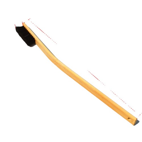 Automotive Engine Cleaning Brush with Bent Head Long Bamboo Handle Horsehair Wheel Rim Cleaning Tool