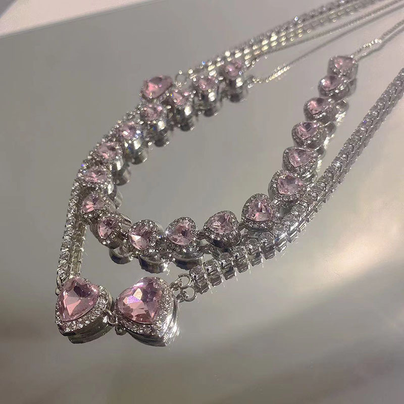 1 Piece Fashion Heart Shape Rhinestone Chain Inlay Zircon Women's Necklace display picture 3