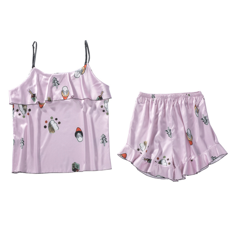 Women's Summer Pajamas New French Retro Floral Short Suspender Skirt Small Slim Nightgown Pajama Pants Two-Piece Set