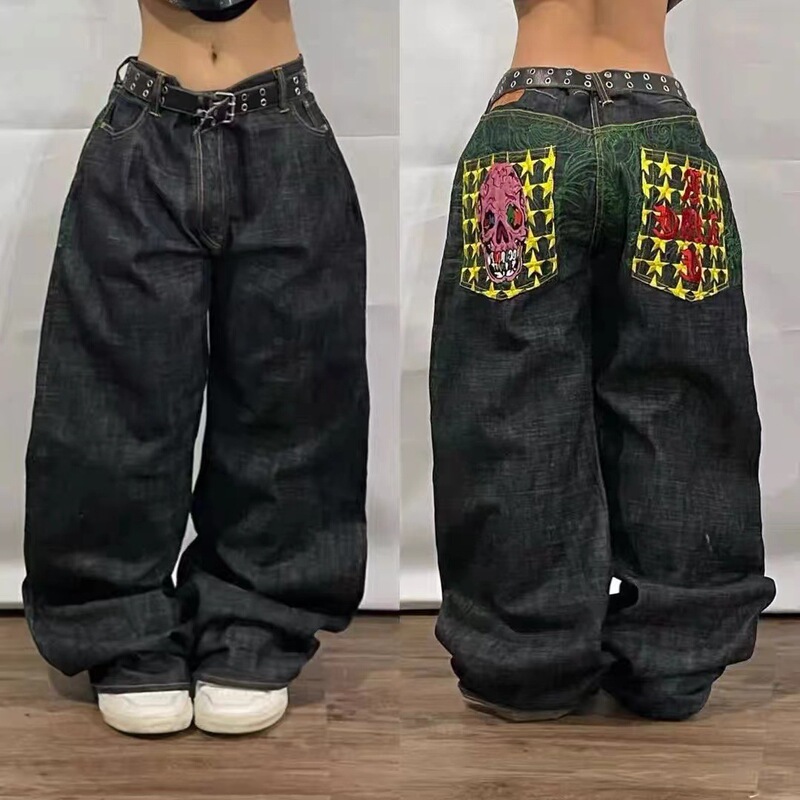 Cross-border Spring and Summer New American Street Hip-hop Gothic Jeans Men's High Street Niche Trendy Brand Loose Straight Pants