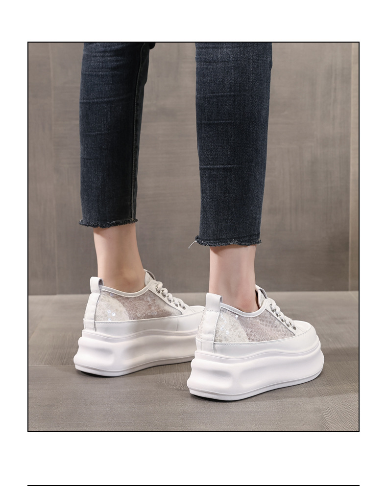 Giày sneaker nữ đế dày chunky mặt lưới phối trắng đa năng — Màu đen chi tiết 16