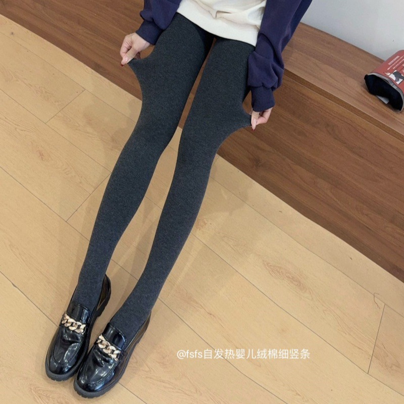 傲寒云朵棉细条miu风秋冬外穿连裤袜女 黑色显瘦春秋灰色打底裤袜