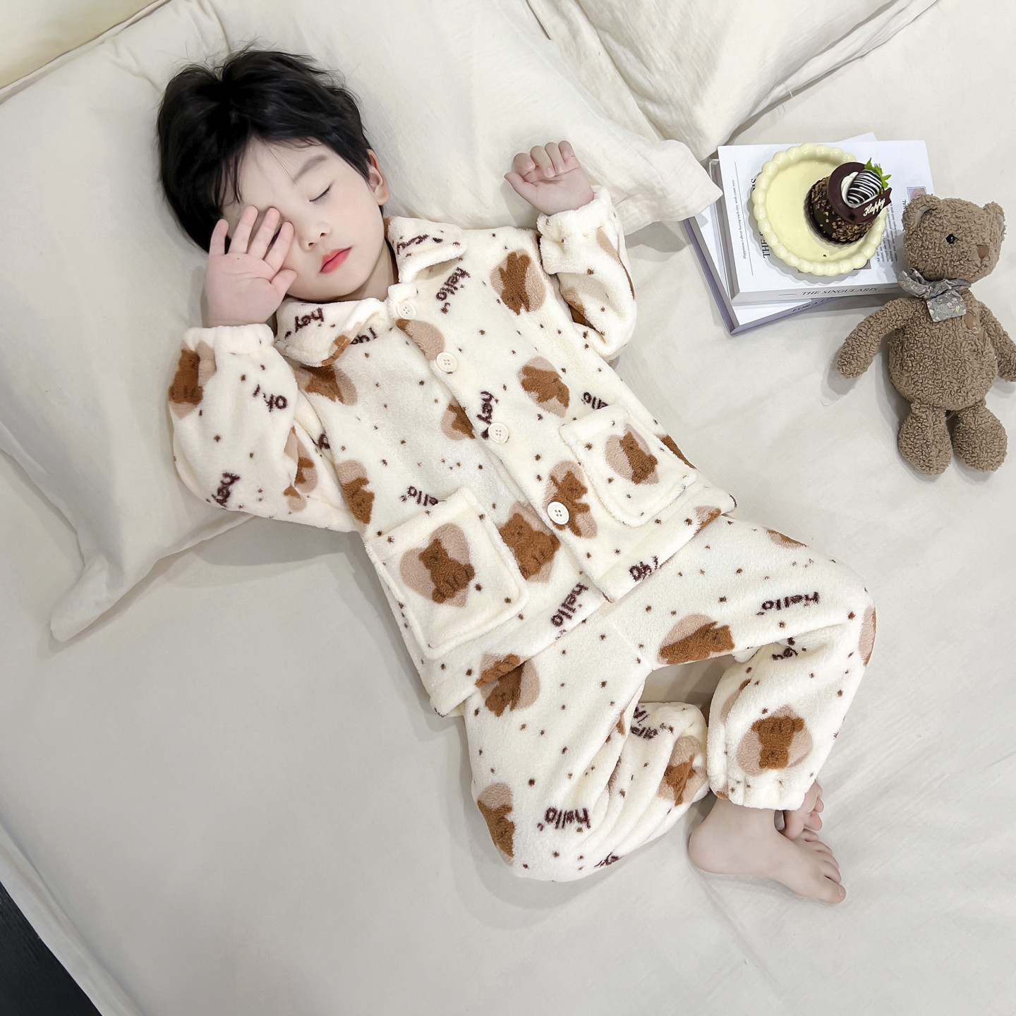 3男童睡衣秋冬法兰绒2岁6宝宝珊瑚绒加绒加厚儿童家居服1分体套装