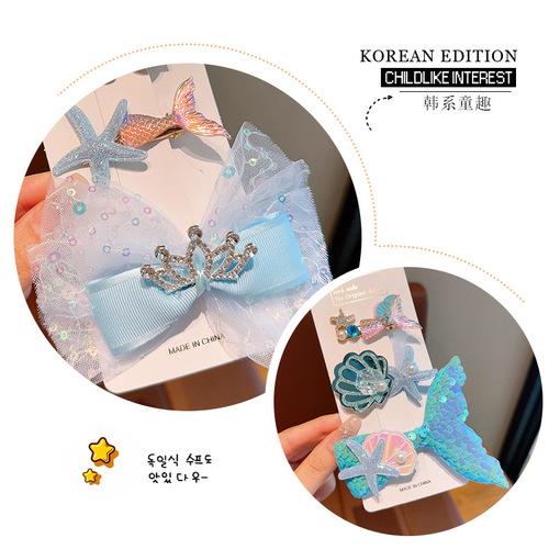 Princess Elsa Hair Accessories Children Frozen Hair Clip Girls Baby Elsa Butterfly Bow Headband Ice Blue Hair Pin