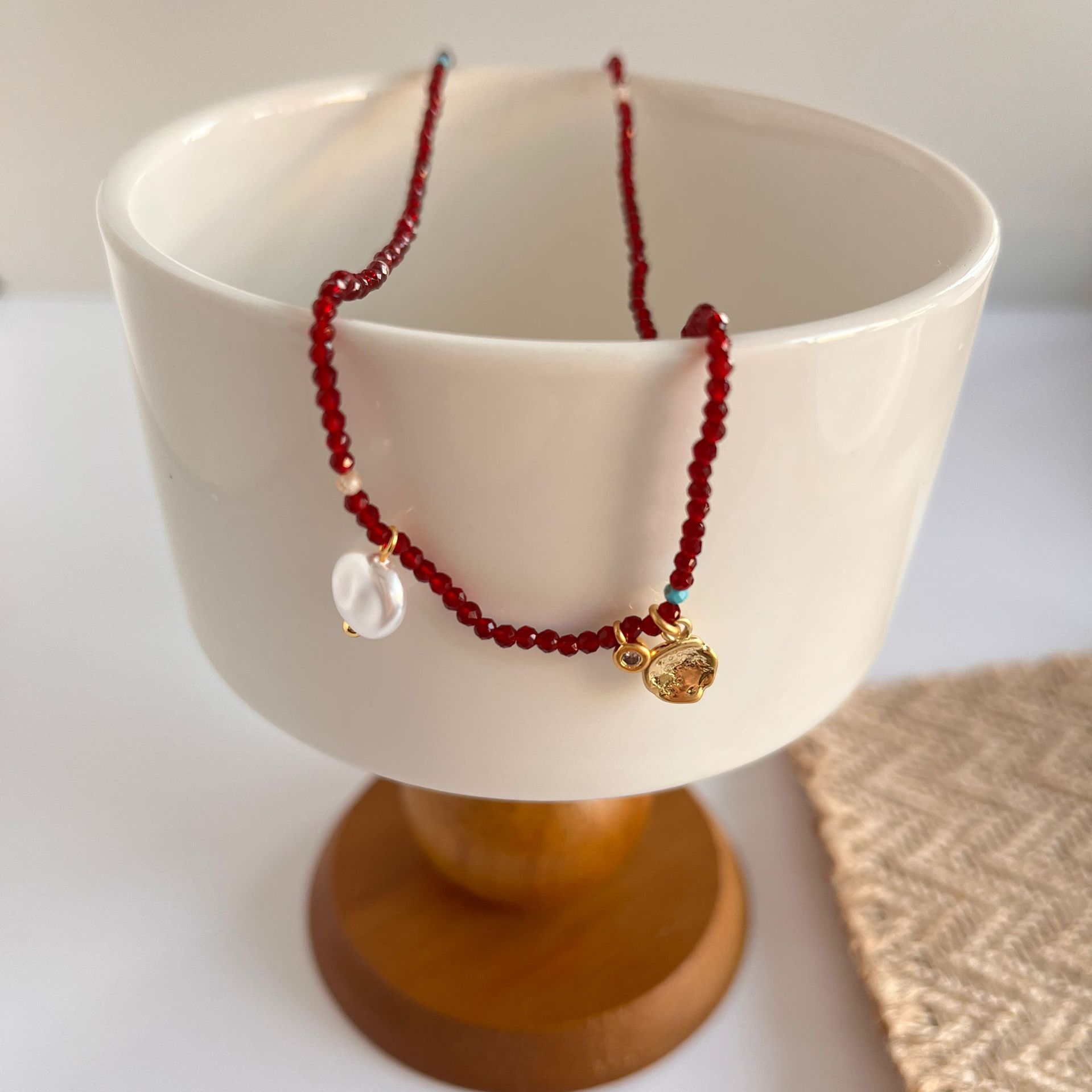 Colar de contas de ágata laranja natural estilo vintage_voghion.com
