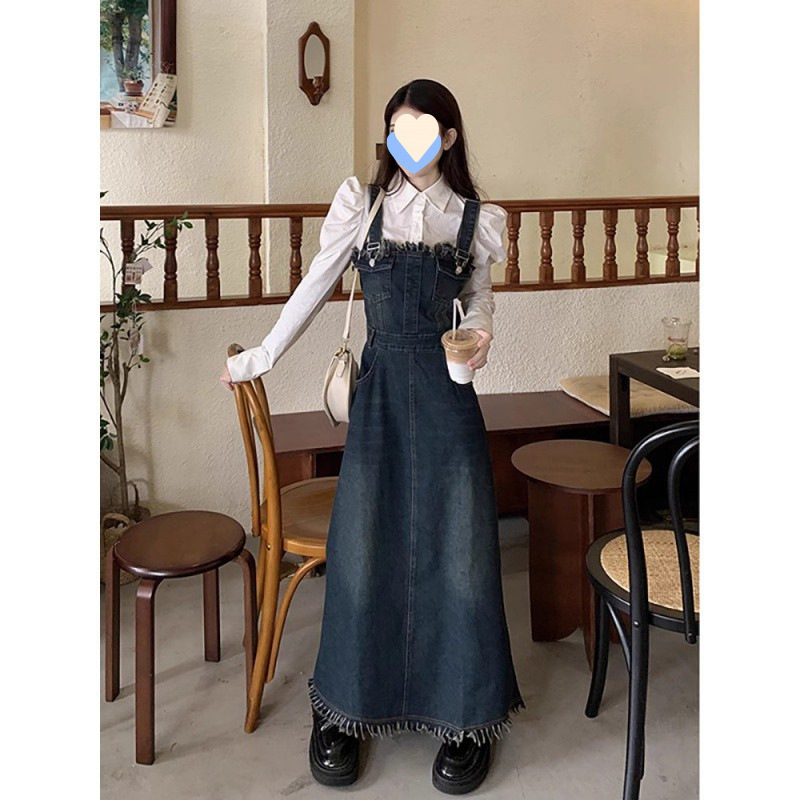 大码法式牛仔背带裙女秋初秋裙子胖吊带连衣裙内搭长裙显瘦套装|undefined