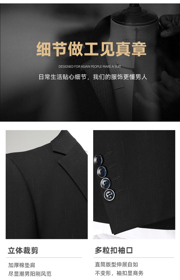 Bộ vest nam công sở giả len xẻ tà sau, áo vest một hàng hai nút dáng thon, phù hợp đi làm và dự tiệc cưới — Màu đen chi tiết 6