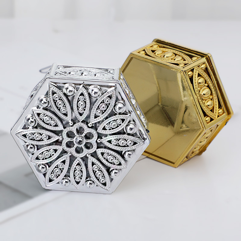 Hexagonal plastic box gold-plated plastic box European style hollow…