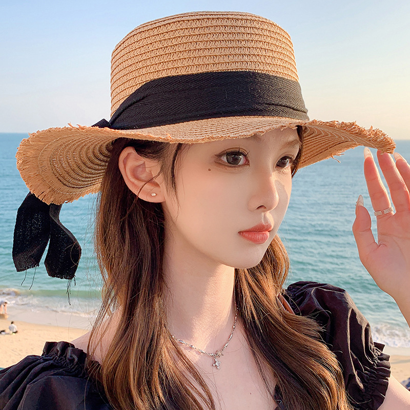 Women's Straw Beach Hat With Bow For Summer Holiday Style_voghion.com
