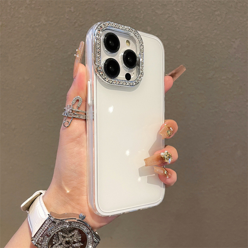 Marco de lente de diamante completo simple para iPhone16ProMax Premium 14 Apple 15 funda para teléfono móvil 13 modelos de pareja 16