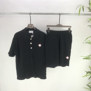 Set of European and American Men's and Women's New Ca Embroidered Knitted Woolen Sweater Short Sleeves + Shorts Replacement Cross-Border European Goods