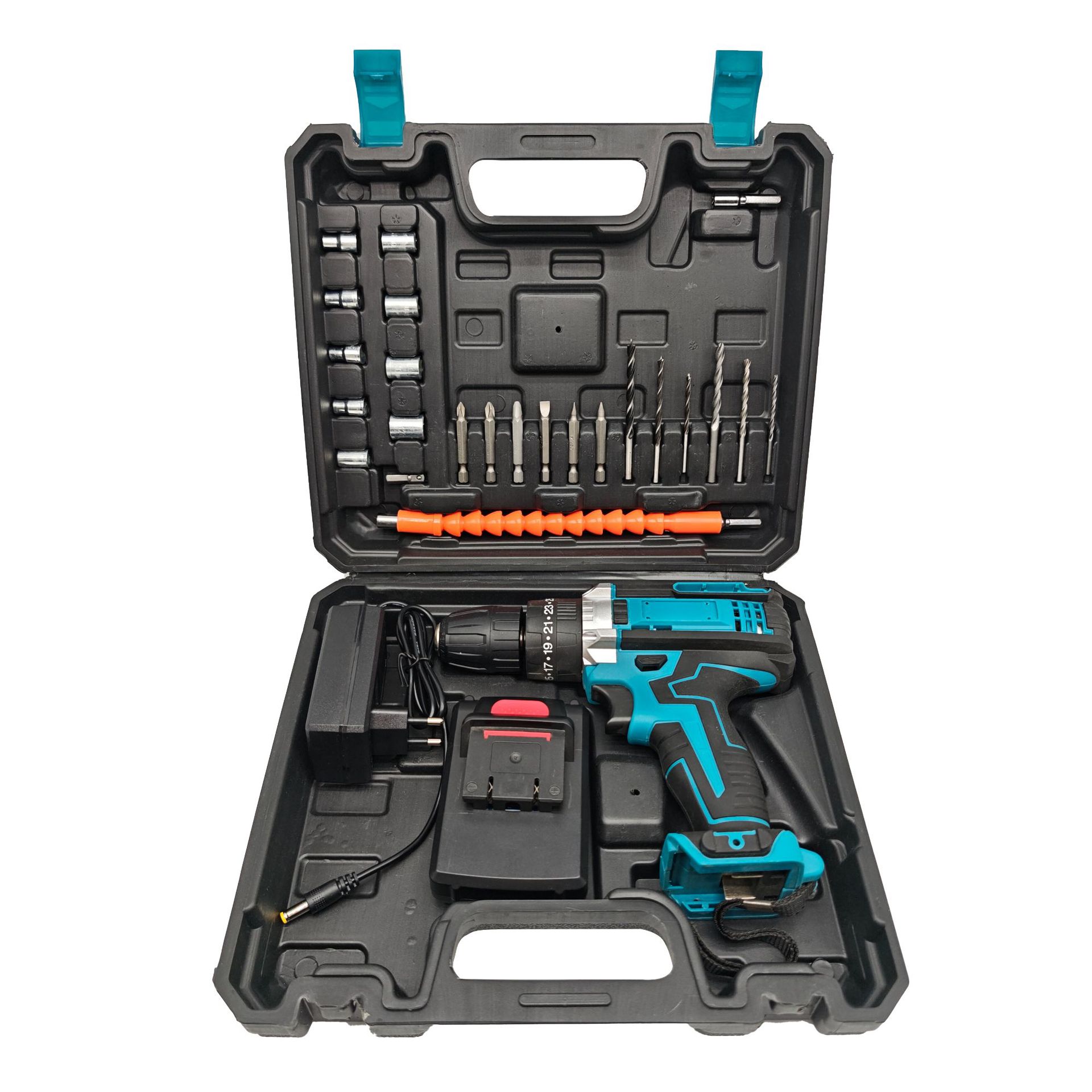 Batería de litio Taladro recargable Taladro eléctrico de litio de alta potencia Destornillador eléctrico multifuncional Taladro de pistola Juego de herramientas de batería Comercio exterior