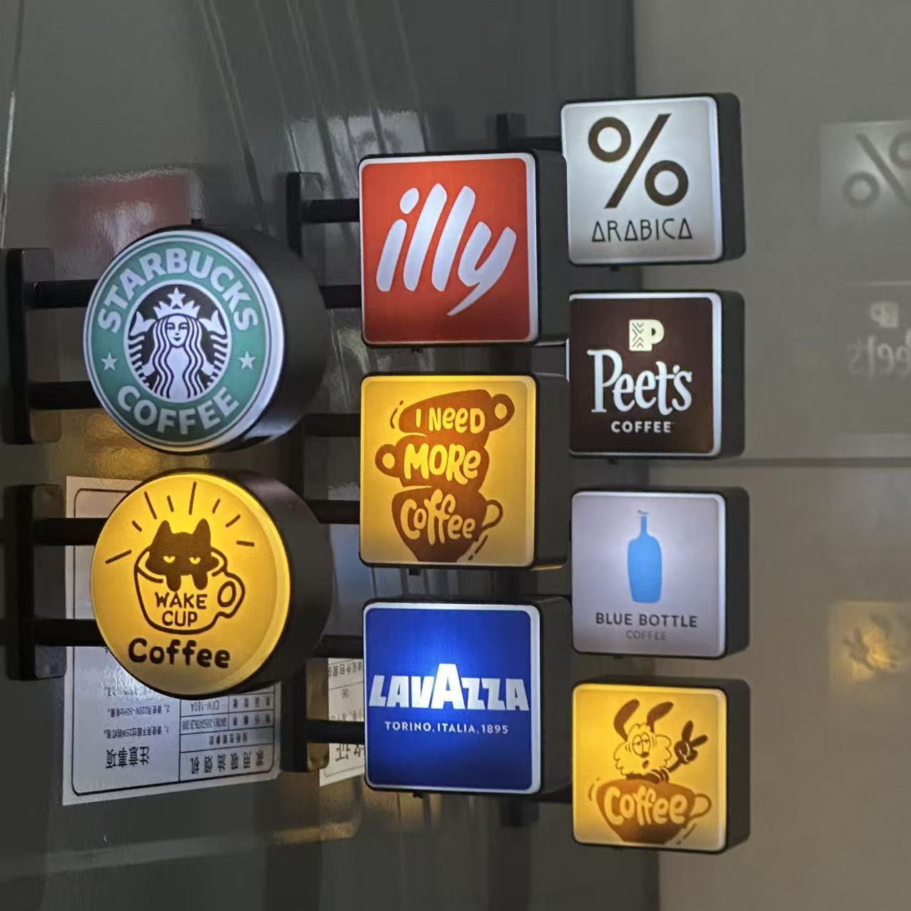 Luminous Sign Refrigerator Magnet Magnetic Light Box Coffee Theme Healing Atmosphere Miniature Taiwan Clip Doll Machine Wholesale