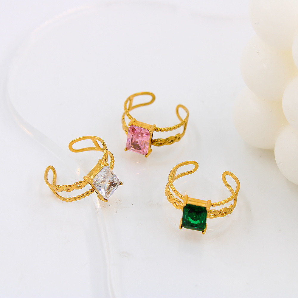 Simple Style Geometric Stainless Steel Plating Zircon Open Ring 1 Piece