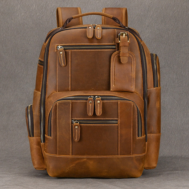 Genuine Leather Backpack Retro Crazy Horse Leather Outdoor Leisure Travel Backpack Multifunctional Cowhide Computer Backpack Men Wholesale