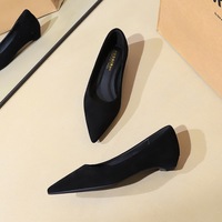 632 Korean version low heel professional women's shoes with pointed toe, shallow mouth, high-end feel, suede temperament, sloping heel, OL single shoe for women