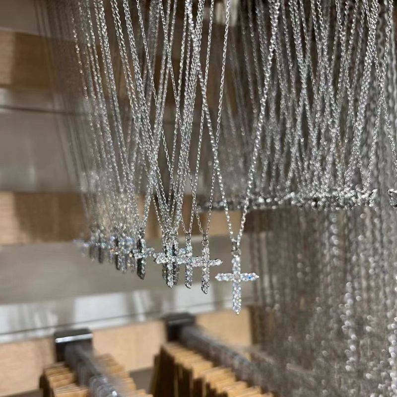 Silver Plated Bm Cross Necklace with Diamond Zircon Ins Sweet Cool Spice Girl Niche Design All-match Diamond Necklace Women