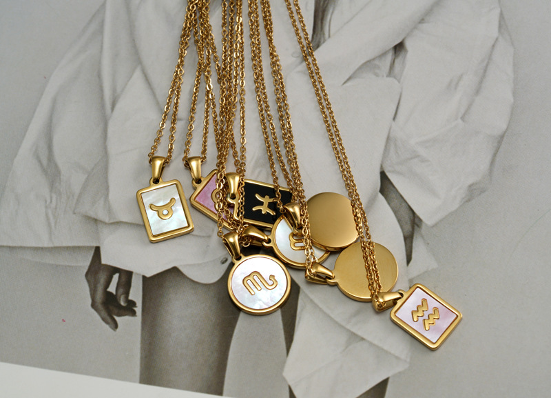 Fashion Constellation Titanium Steel Necklace Inlay Shell Stainless Steel Necklaces_colorza_6