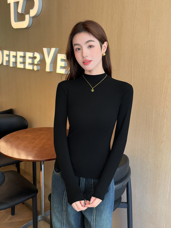 半高领打底衫女2025新款加厚秋冬纯色内搭可外穿长袖上衣针织衫|undefined