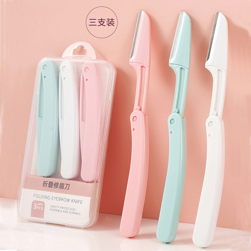 3-Pack Folding Eyebrow Razors with Safety Guard Net, Anti-Scratch Beginner Set for Women