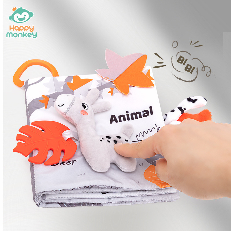 Happy monkey libro tridimensional no desgarrador bebé animal cola libro de tela de entrenamiento de percepción visual juguetes de goma de plástico