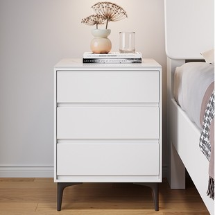 Bedroom Painted Bedside Table All Solid Wood Italian Minimalist Bedside Table Three-Drawer Storage Cupboard Small Apartment Storage