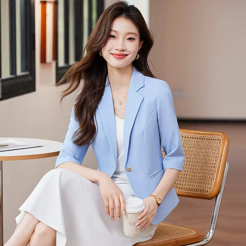 2025夏季新款职业通勤小西装外套女中袖高级感小个子薄款西服套装